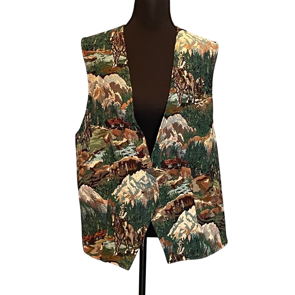 VTG Joan Woven Landscape Vest Westerncore Coastal Cowgirl Novelty Waistcoat L/XL